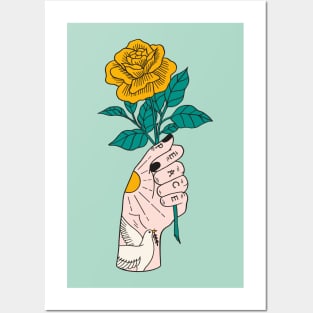 Peace Yellow Rose Hand Posters and Art